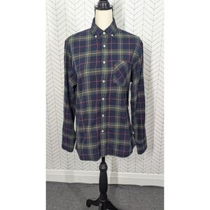 Wax London Shirt Women Small Blue Green Plaid Button Up Equestrian Dark Academia